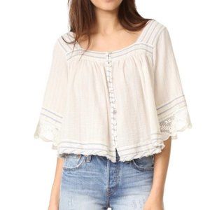 Free People See Saw Front Button Crop Top w/Metallic Thread: Size Medium: NWT
